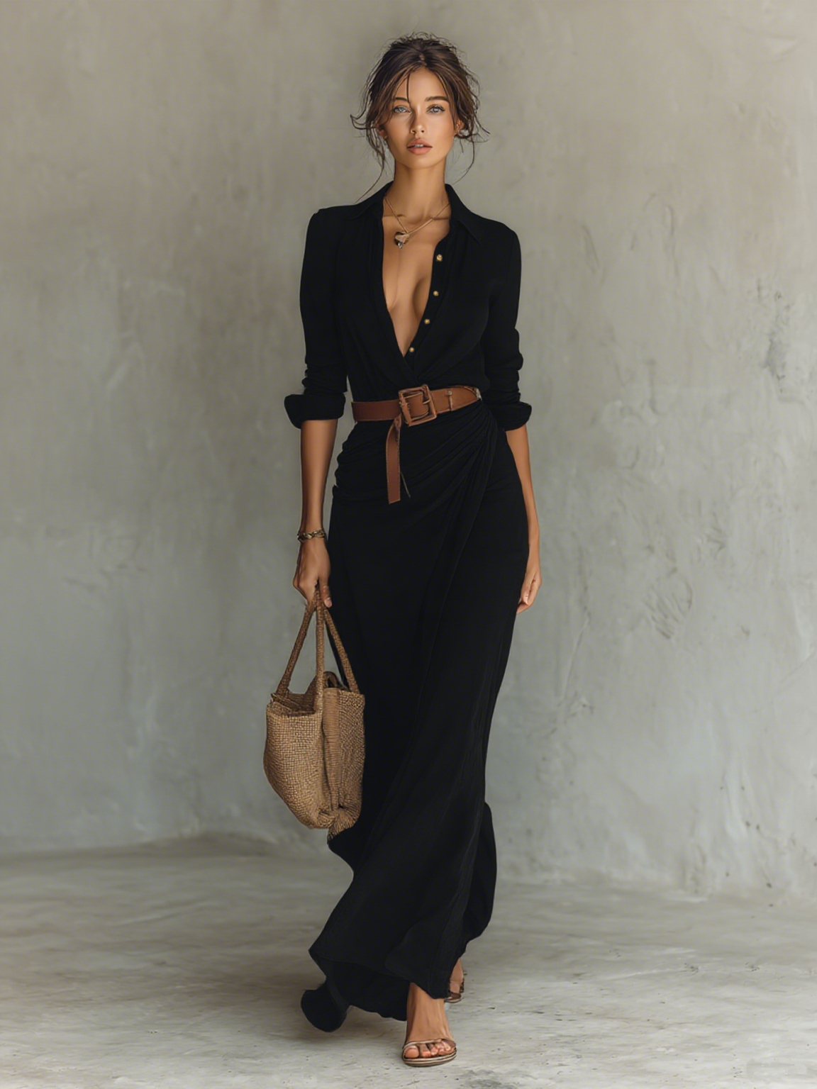 Alessia™ | Abito Maxi Lungo con Collo a Revers Cintura inclusa