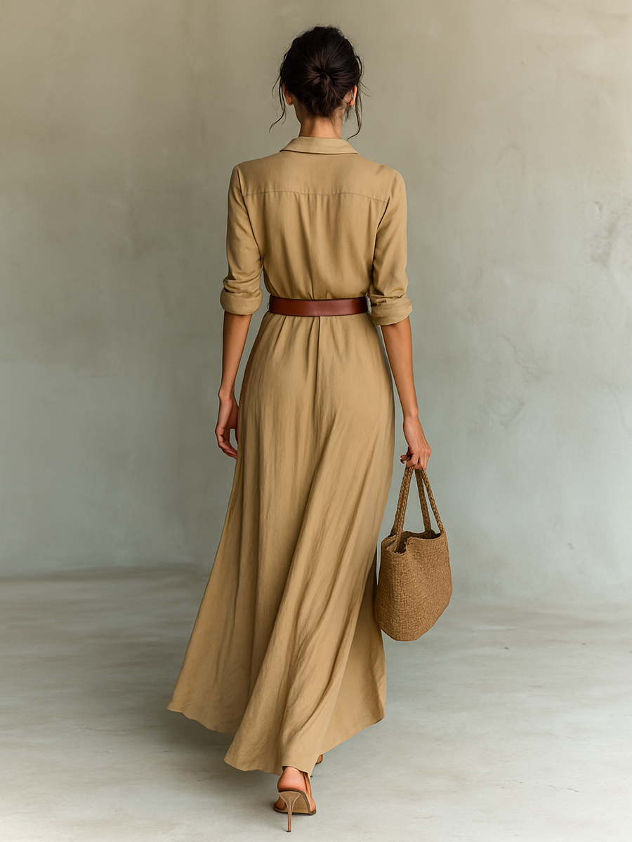 Alessia™ | Abito Maxi Lungo con Collo a Revers Cintura inclusa